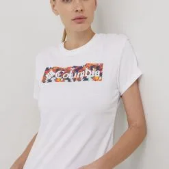 Γυναικεία Κοντομάνικο Αθλητικό μπλουζάκι Columbia Sun Trek Ss Graphic άσπρο